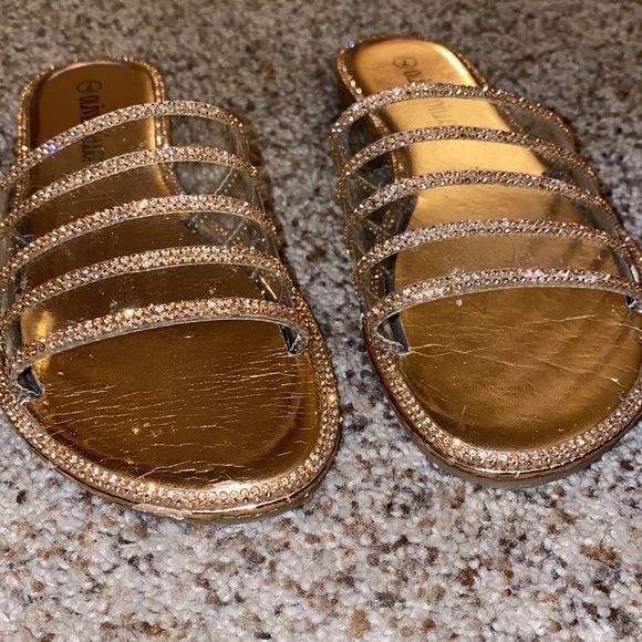 Gently Used Olivia Miller Sparkle Rose Gold Slide Sandals - size 7 - Picture 3 of 5